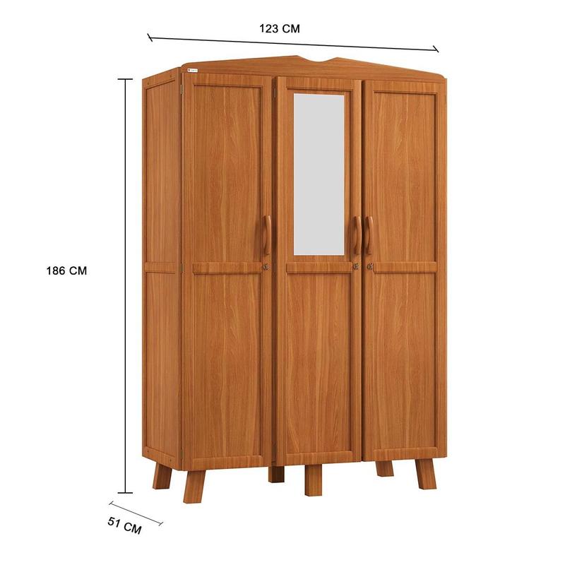 Guarda-Roupa Itália 3 Portas e 2 Gavetas Madeira Pinus Carvalho